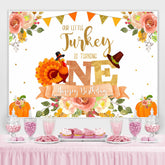 Lofaris Floral Pumpkin Our Little Turkey Is Turning One Happy Birthday Backdrop